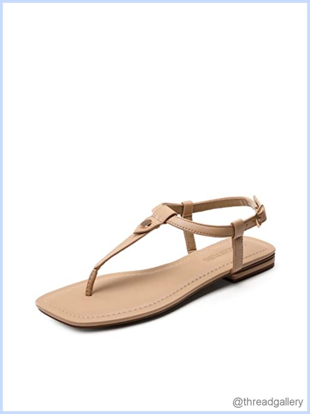 T-Strap Square Toe Flat Sandals with Silk Ribbon Ankle Strap